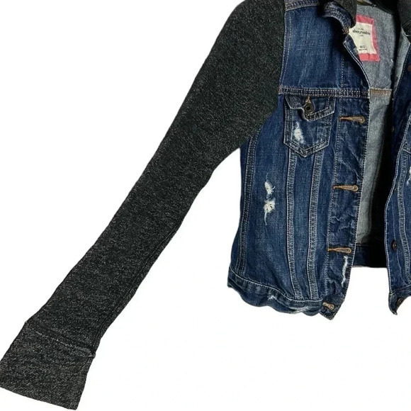 Abercrombie kids M/12, denim jacket. Distressed,multi  media,hood,back to school - Picture 2 of 10